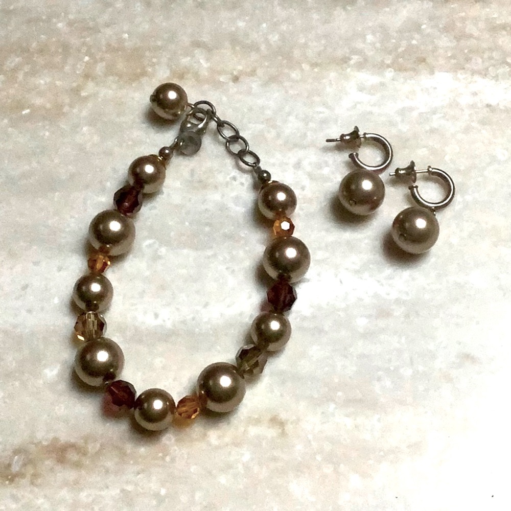 😍Emily Ray Bronze/Grey Bead Bracelet & Earrings Set 😍NWOT